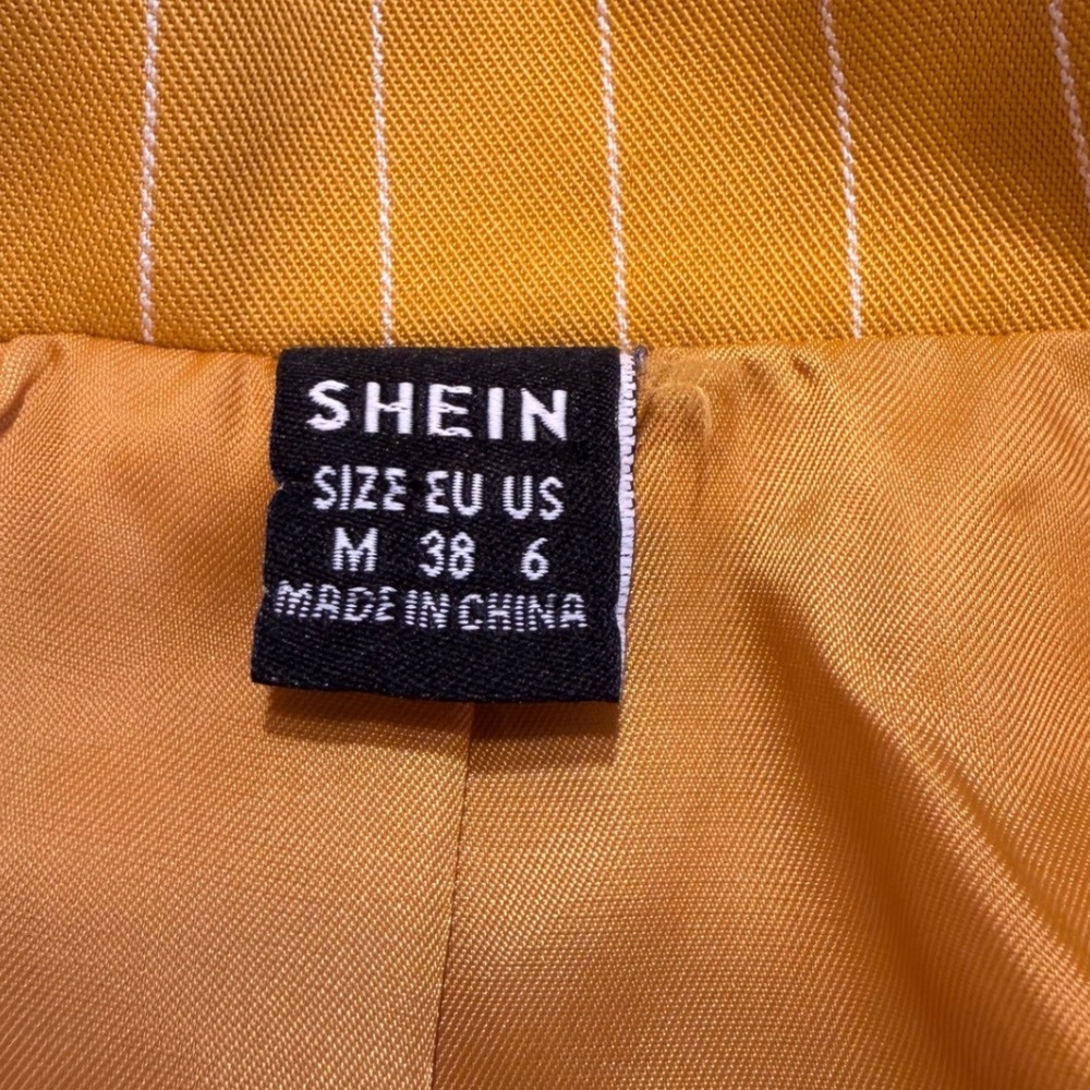 SHEIN Mustard Yellow Pinstripe Blazer‎ Jacket Women's Size M - Picture 3 of 12